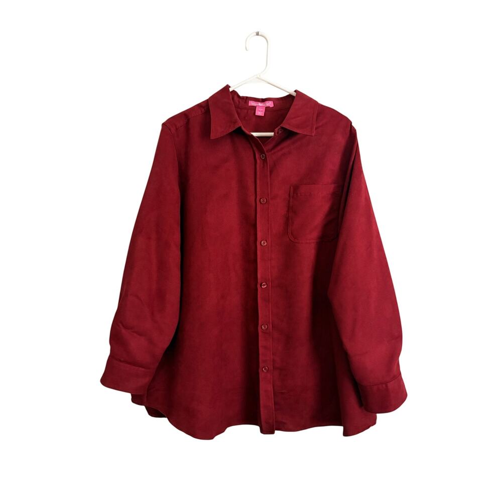 Woman Within Faux Suede Button Up Shirt Collared Long Sleeve L 18/20 Autumn